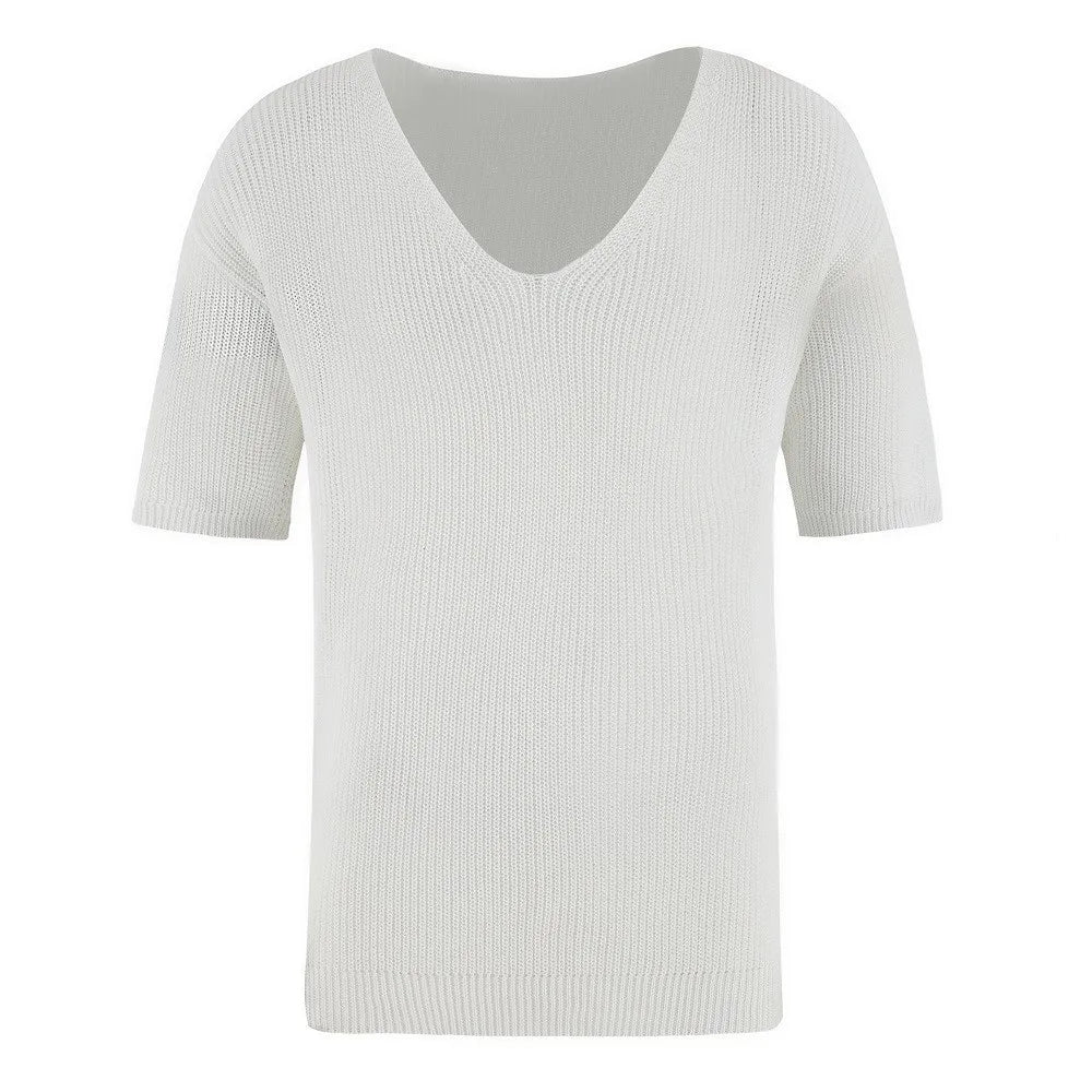 New 2025 Men's Summer Short Sleeve Knit Tops Shirts Casual V-neck British Loose Shirts Male Solid Shirts for Men Fashion Tops