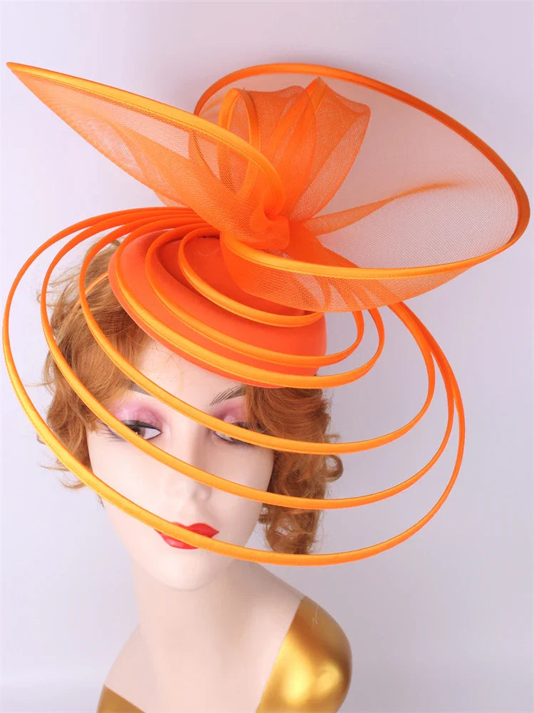 Big Fascinator Hat Royal Ascot Pillbox Caps Wedding Mesh Headpiece Women Party Banquet Chapeau Cap Headband Ladies Millinery