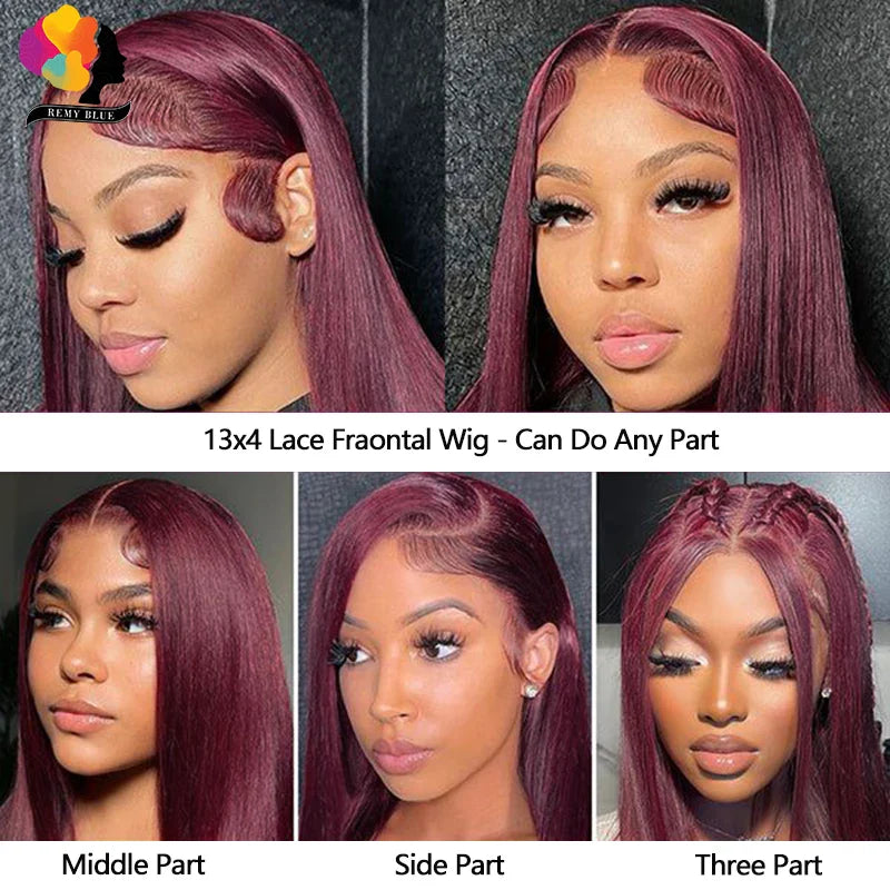 Colored Red Straight Lace Front Human Hair Wig 13x4 13x6 Transparent Lace Frontal Wigs Burgundy Human Hair Wigs for Black Women