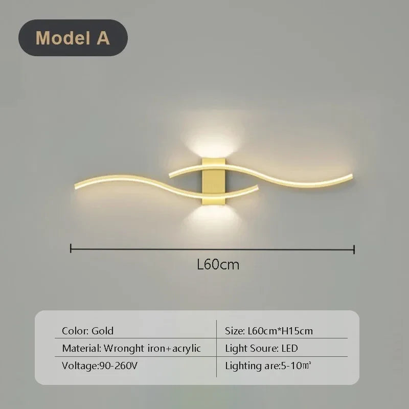 Modern LED Strip Wall Lamp Double Curve with Remote Control