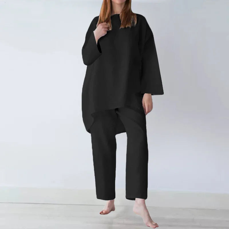 Fashion Short Sleeve Blouse Wide Leg Trousers Suits Vintage Summer Pant Sets Two Piece Sets Womens Loose Tracksuit Outifits 2025