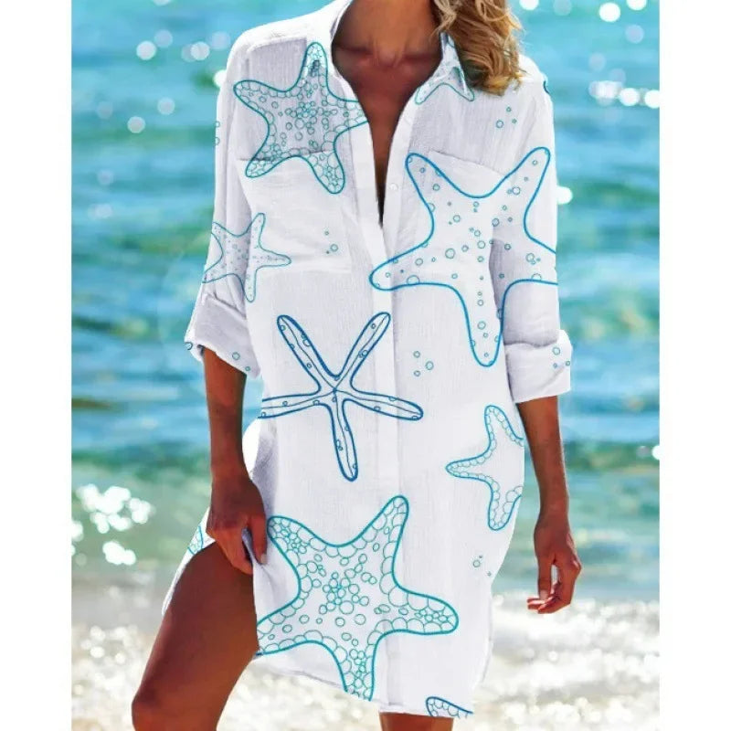 3.Boho Style Summer Cover-Up – Women's Tropical Print Beach Blouse Selection