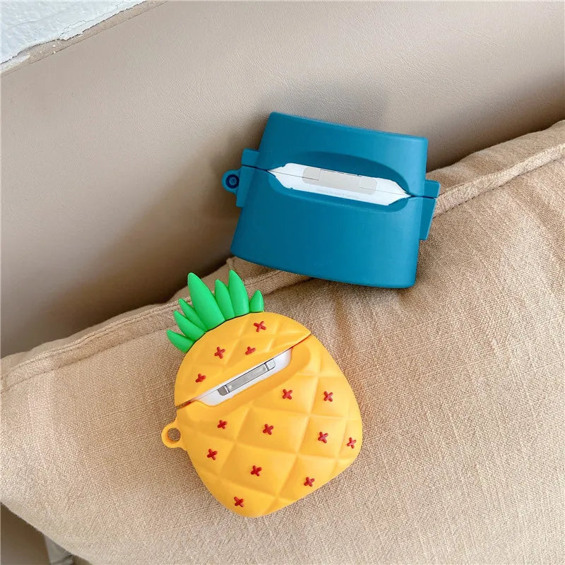Pineapple Wooden Man Cute Cartoon Silicone Case For Apple Airpods 3 2 1 Pro With Keychain Case Wireless Charging Soft Cover Box