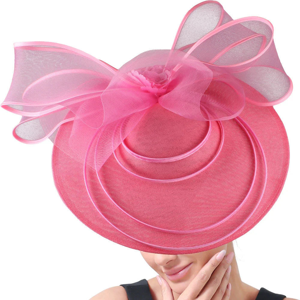 Eegant Wedding Big Size Fascinator Hat Women Flower Multimodal Hair Top Clips Hat Ladies Cocktail Church Party Hairdress