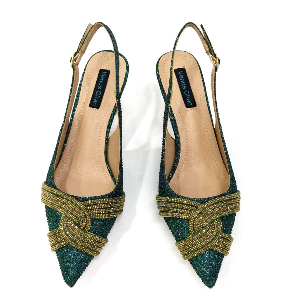 Venus Chan 2024 Special Design High Quality Orange Color African Women Shoes and Bag Set with Shinning Crystal for Wedding Party