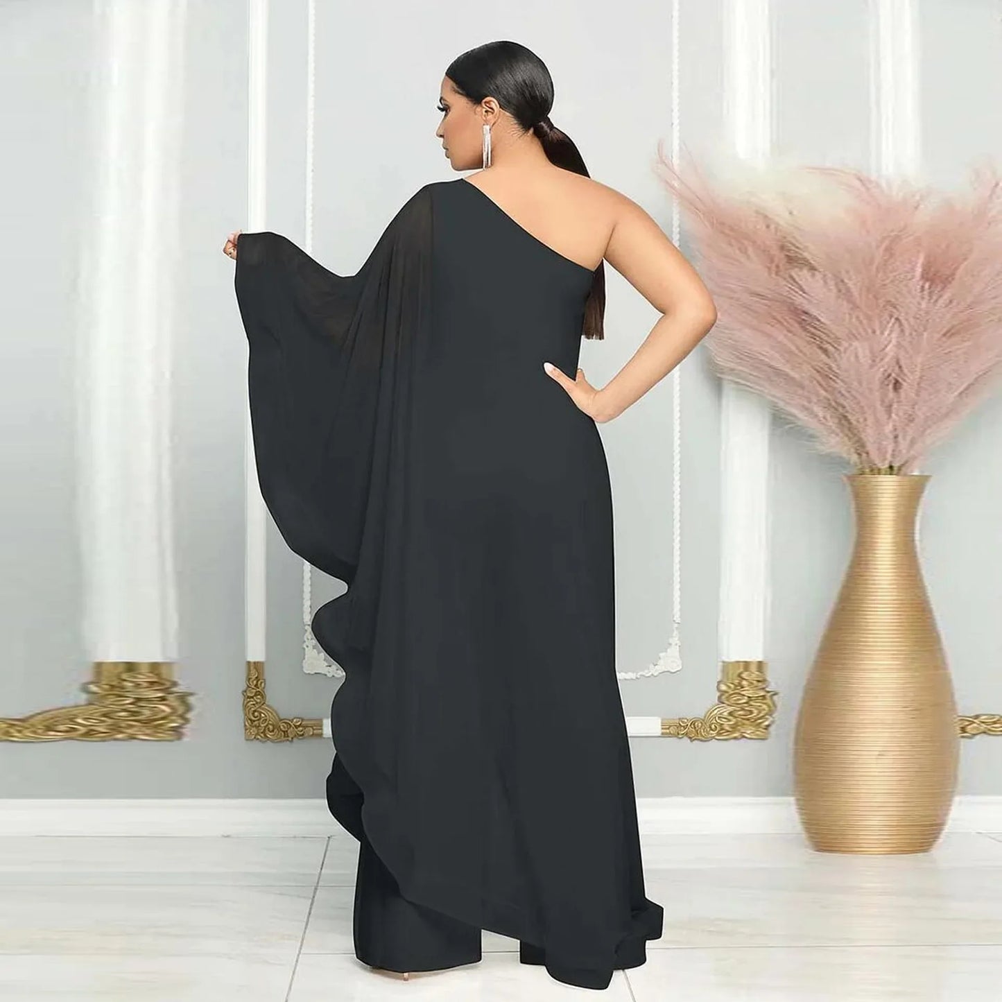Women One Shoulder Jumpsuit Ruffle Long Sleeve Elegant Solid Aysmmetric Fashion Autumn Rompers Casual Party Club Jumpsuits 2024