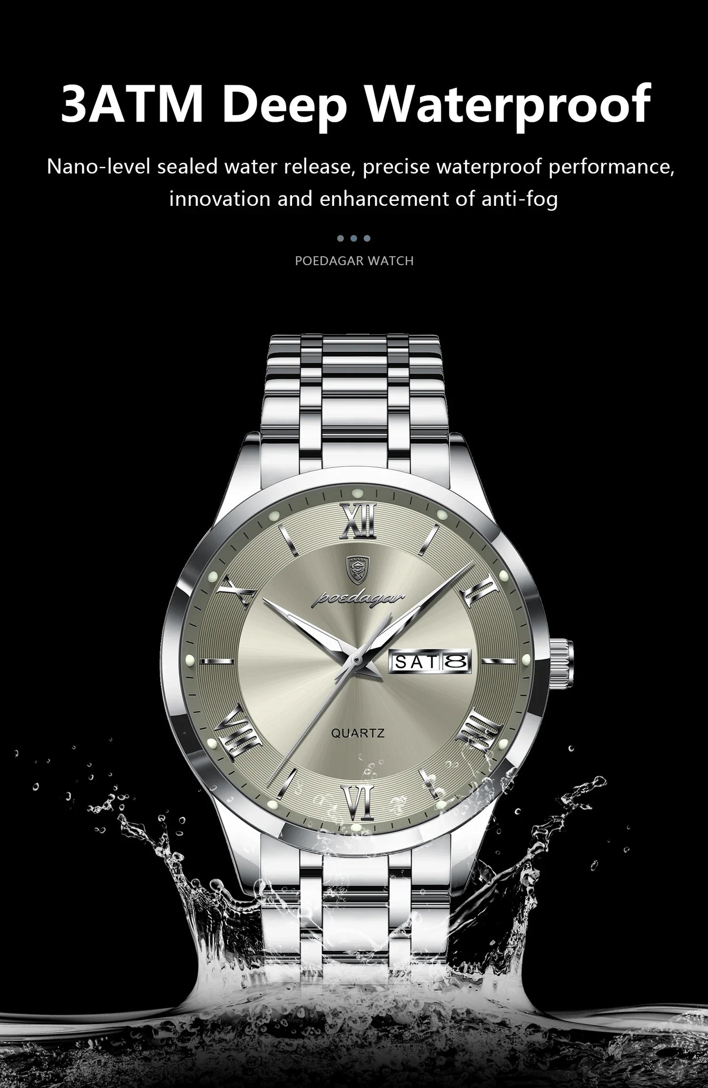 Luxury Fashion Men Clock Waterproof Luminous Week Date Sports Man Wristwatch Stainless Steel Men's Quartz Watches Reloj