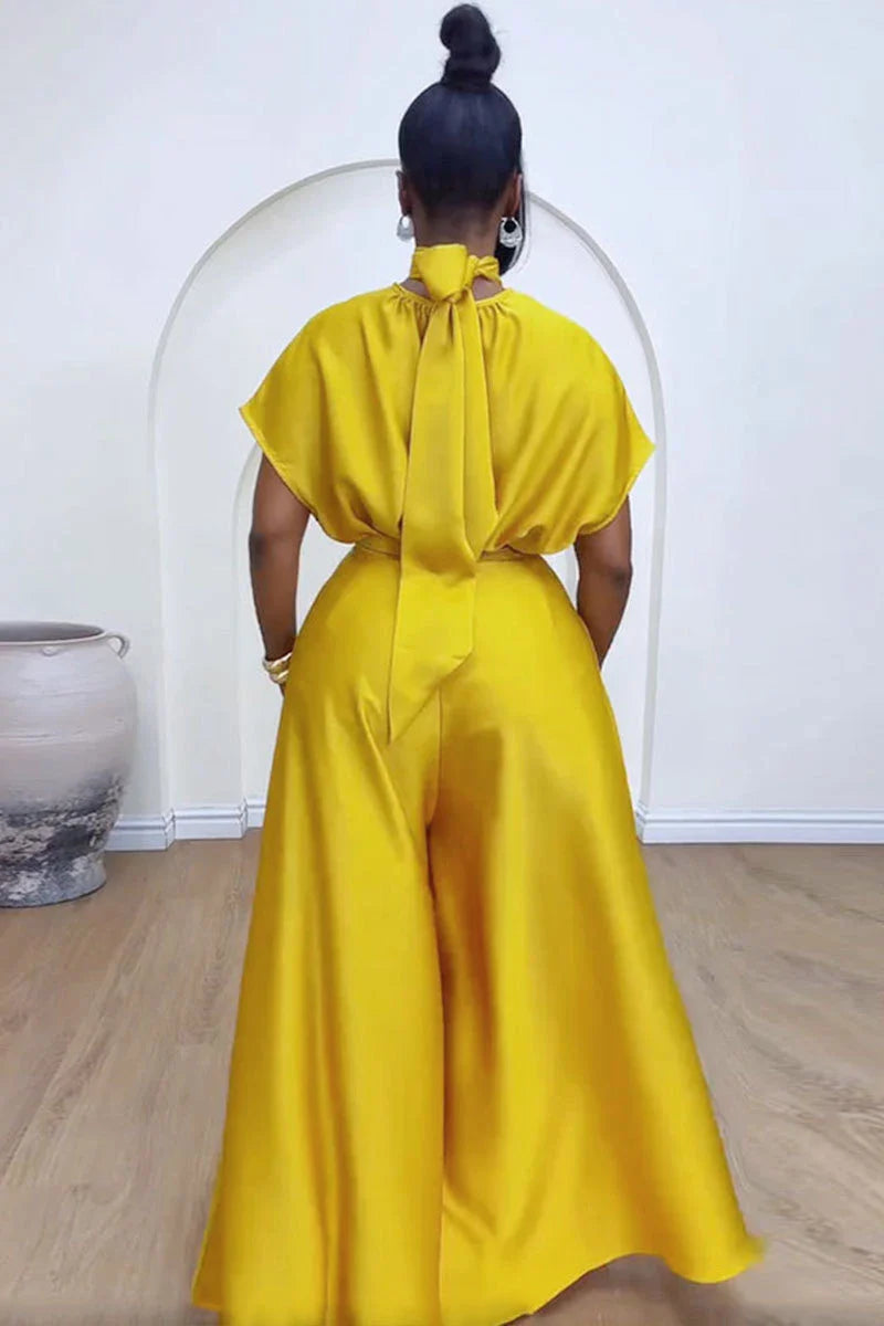 African Fashion 2024 New in Women Two 2 Piece Sets Outfit Soft Satin Lace Up Top and Wide Leg Pants Set Matching Set