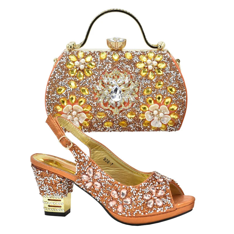 Italian Shoes and Bags Matching Set with Rhinestone Plus Size Shoes Luxury Italian Shoe and Bag Set 2025 Wedding Shoes Bride