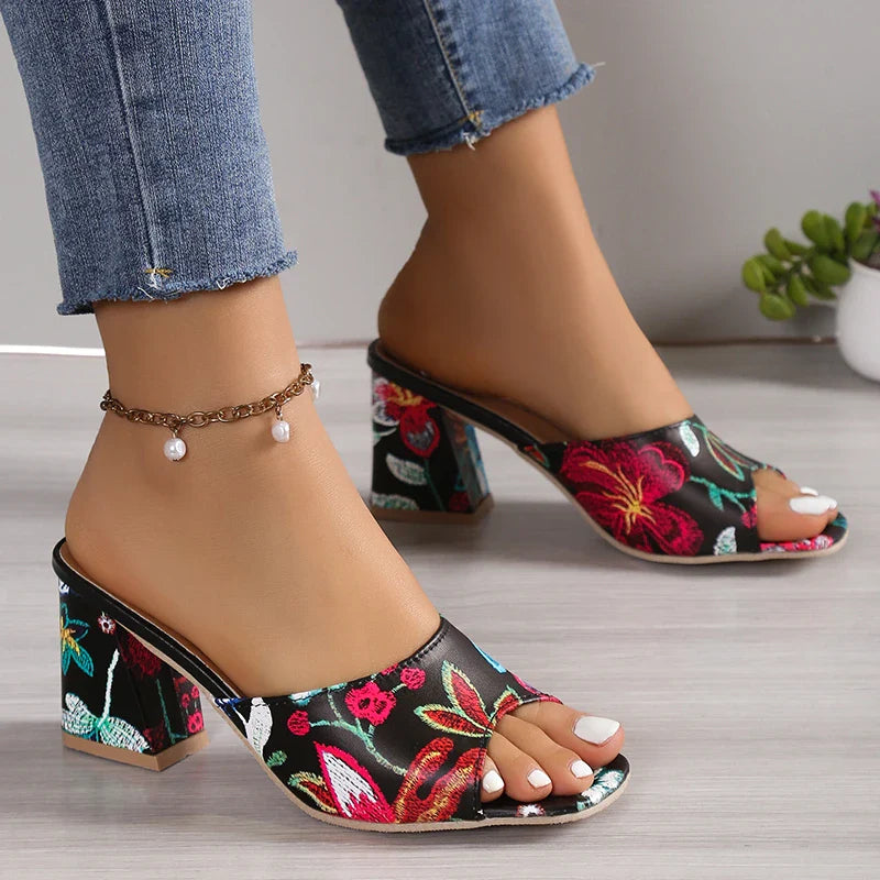 High Heels Women Slippers Chunky Fashion Sandals Designer New Shoes Slingback Flip Flops Dress Pumps Femme Slides