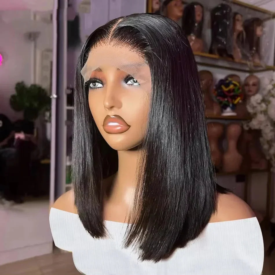 Vietnamese Super Double Drawn Bone Straight 13x4 Frontal Bob Wig with 100% Human Hair Natural Black 210% Density For Black Women
