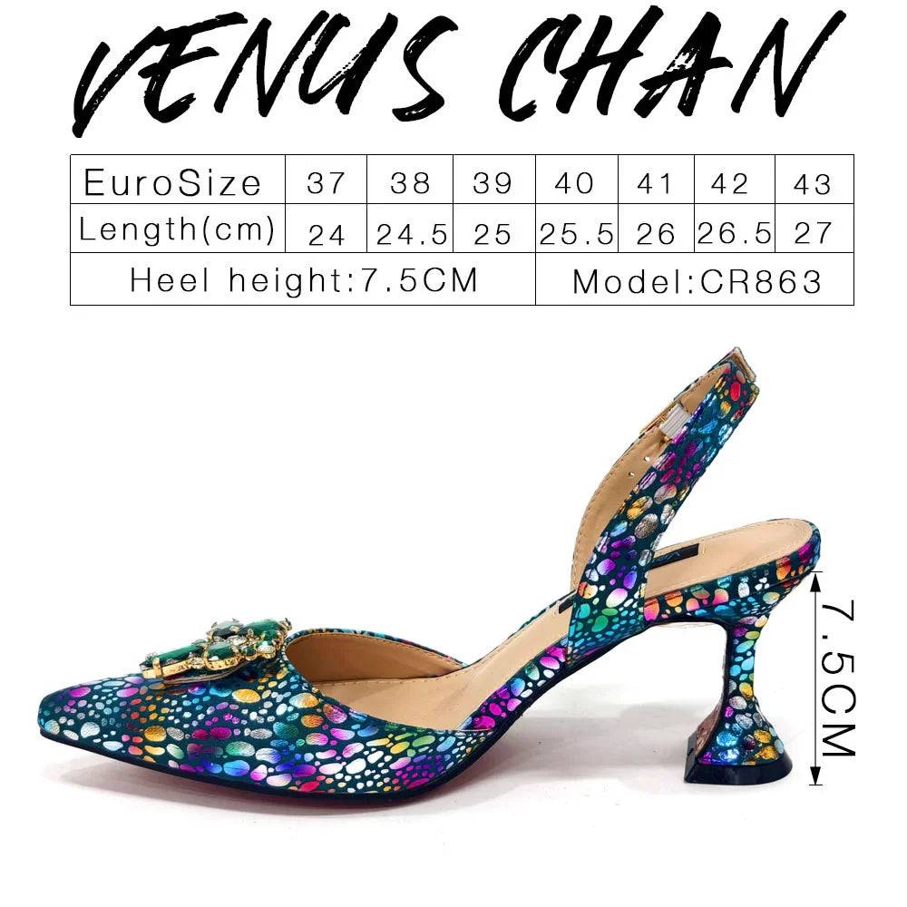 2024 Champagne Color Thin Heels Pointed Toe Crystal Design Ladies Shoes Matching Bag Set For Women Weeding Party Pump