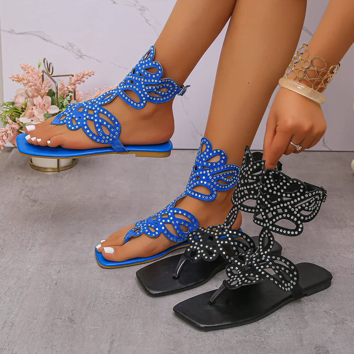 2025 Summer Fashion Women Blue Black Plus Size Shoes for Women 36-43 Flats Sandals Beach Footwear Casual Sandalias De Mujer