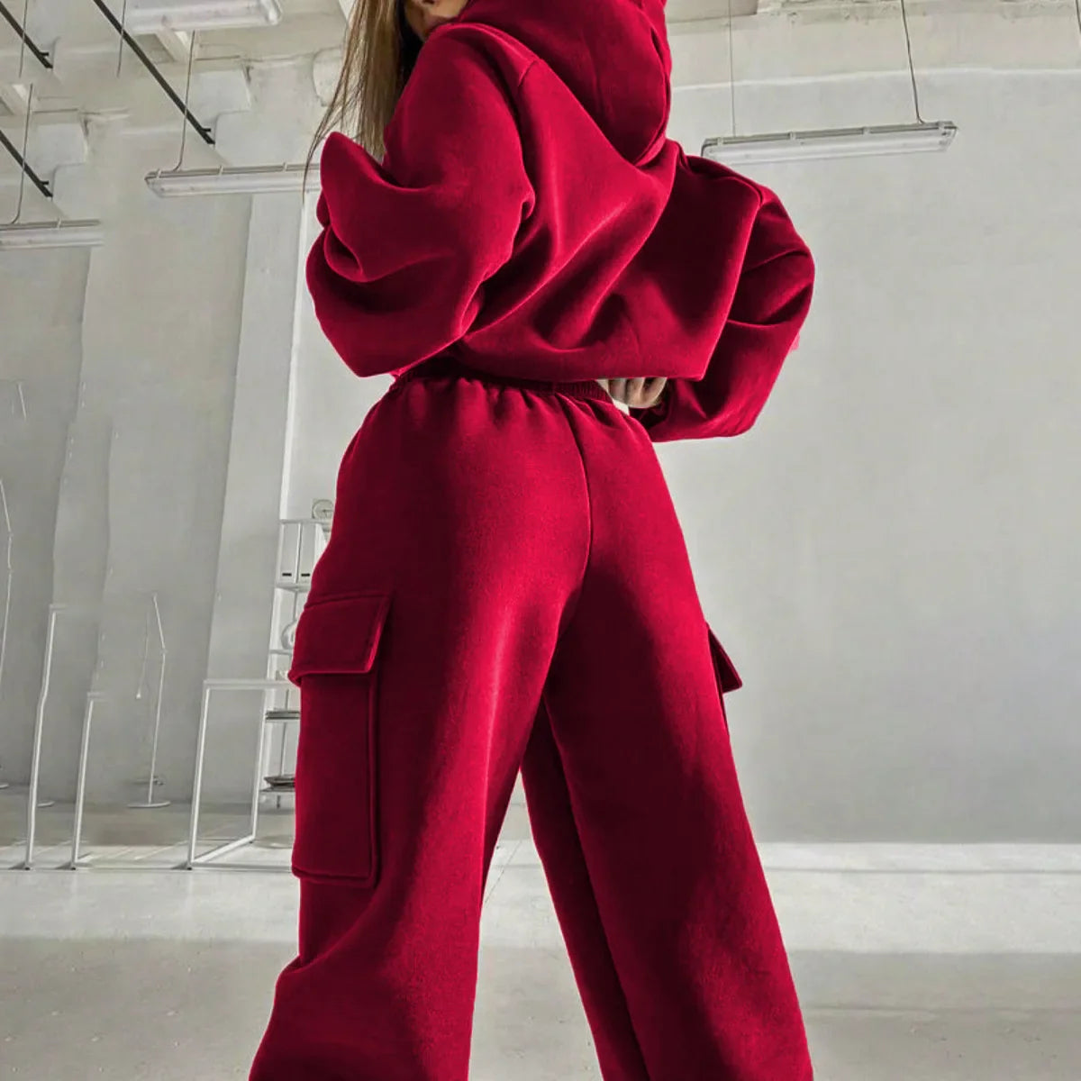 Hoodies Suit Winter Autumn Solid Casual Tracksuit Women Fleece 2 Pieces Set Sports Sweatshirts Pullover Jogger Sweatpants Outfit