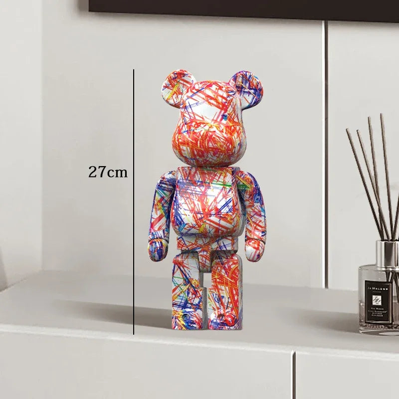 Graffiti Bear Resin Statue Decor | Modern Colourful Bear Ornament 27cm