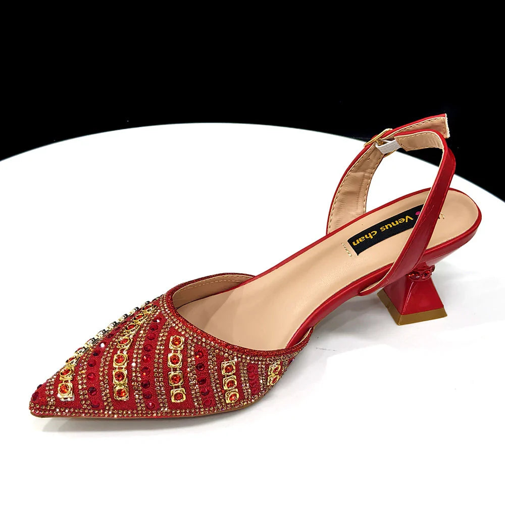 Women's Elegant Heels Rhinestone Handbag Set Italian Design for Weddings
