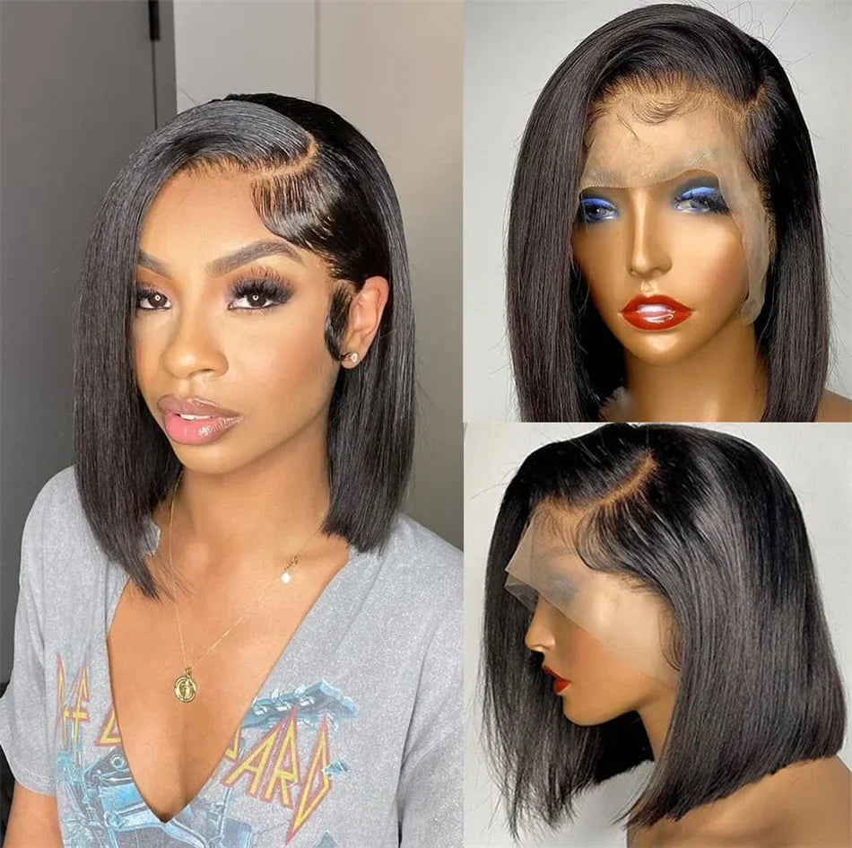 Vietnamese Super Double Drawn Bone Straight 13x4 Frontal Bob Wig with 100% Human Hair Natural Black 210% Density For Black Women