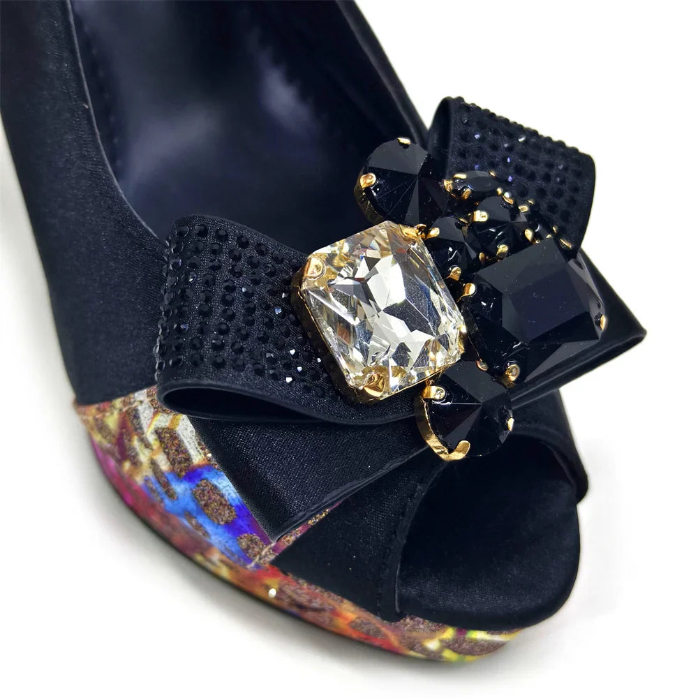 Nigerian Women Heel Party Shoes and Bag Set Royal Blue Colour Rhinestone Handbag Italian Design Wedding INS 2024