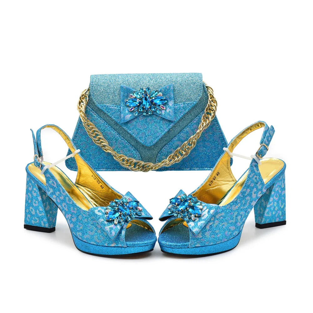 Newest Arrival Purple Color Peep Toe Women Sandals Shoes Matching Bag Set for Ladies Wedding Party Pumps Designer Shoes and Bag