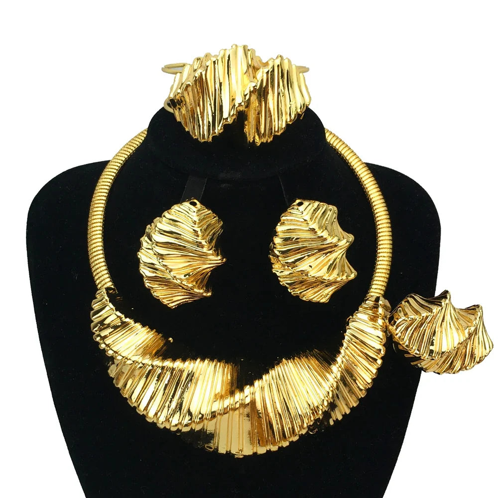 Italian Gold Plated Jewellery Women's Wedding Party Banquet Big Pendant