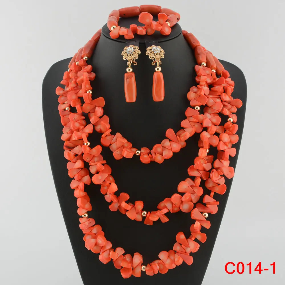 Latest Coral Jewelry Sets Nigerian Dubai Orange Necklace Sets of Beads African Bridal Jewelry Sets