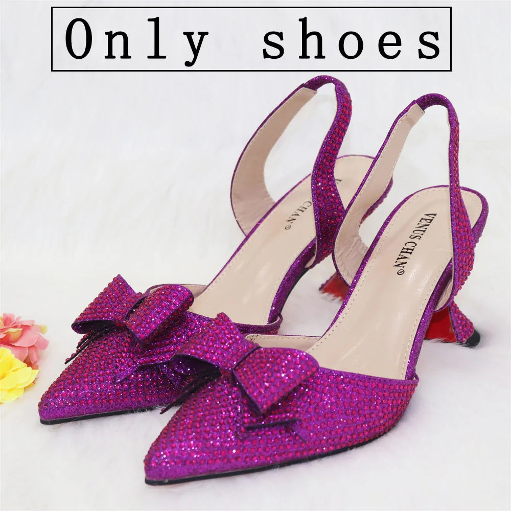 Women's Elegant Embellished Shoes and Bag Set Pointed Toe Pumps for Wedding Party