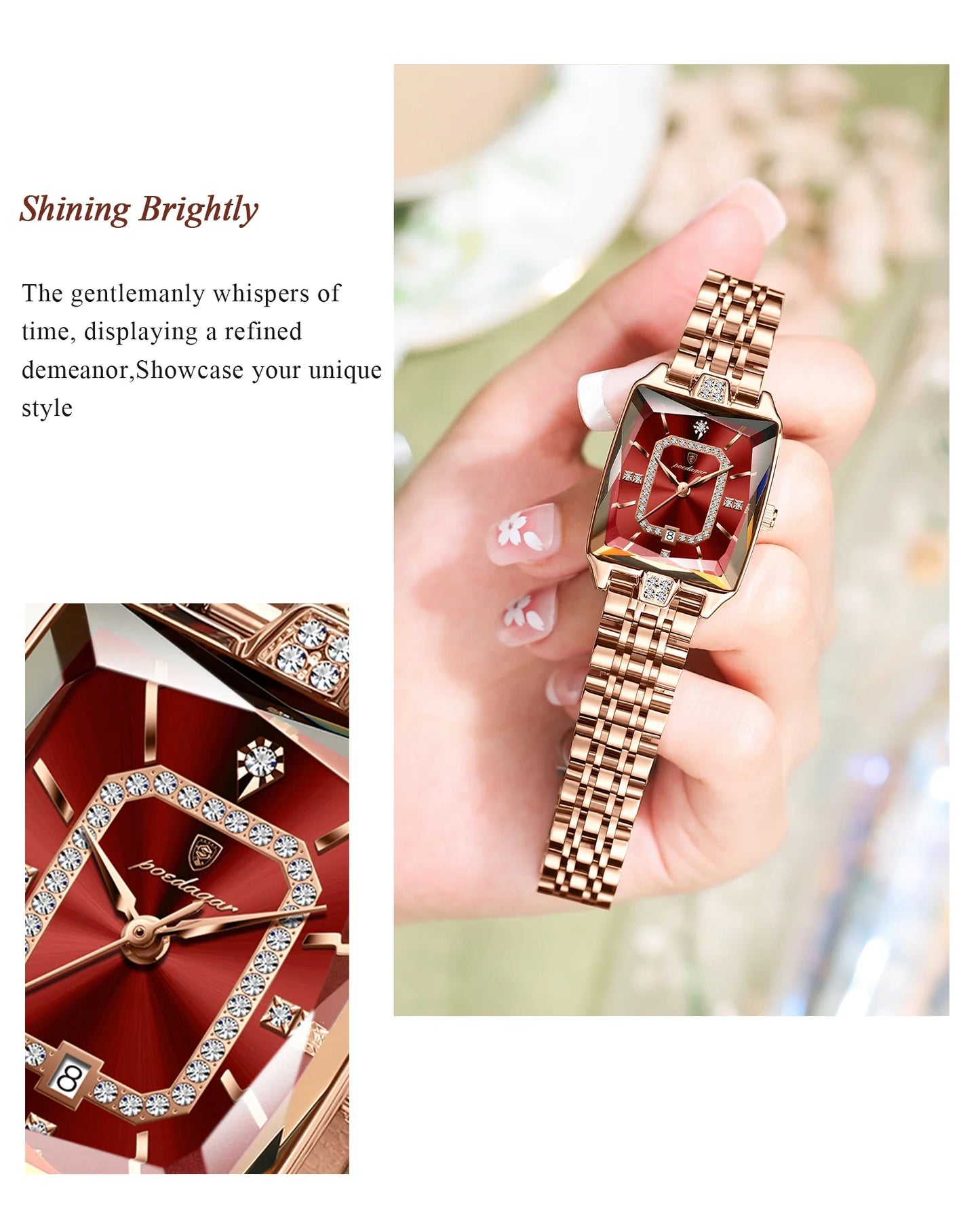 POEDAGAR Luxury Elegant Watch For Woman Date Waterproof Rectangle Ladies Watch Stainless Steel Quartz Women Watches Female Reloj