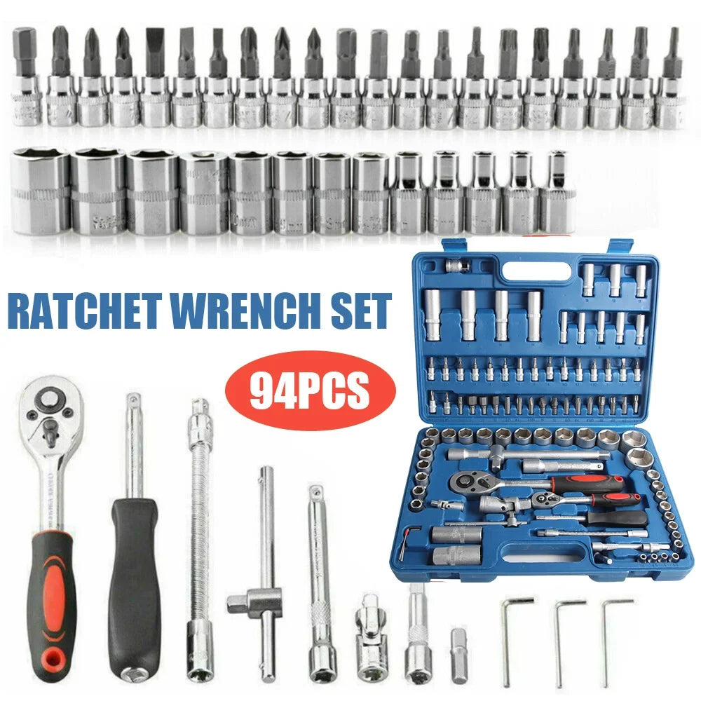 94pcs Socket Wrench Set Car Repair Tools Ratchet Spanner Wrench Ratchet Spanner Screwdriver Bits Hand Tool