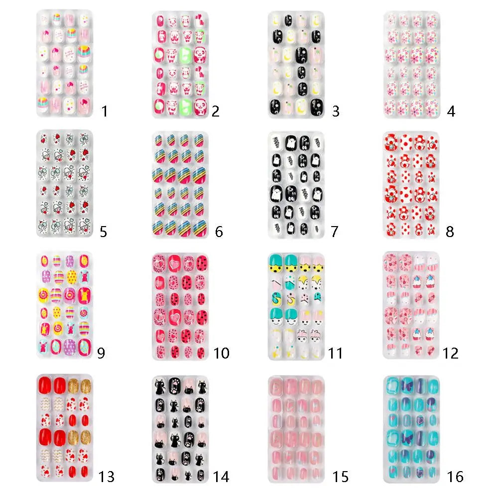 24Pcs/Set Kids Candy Flower Cute Fake Nails Detachable Full Cover False Nails Press On Nails Children Girls Nail Decoration Gift
