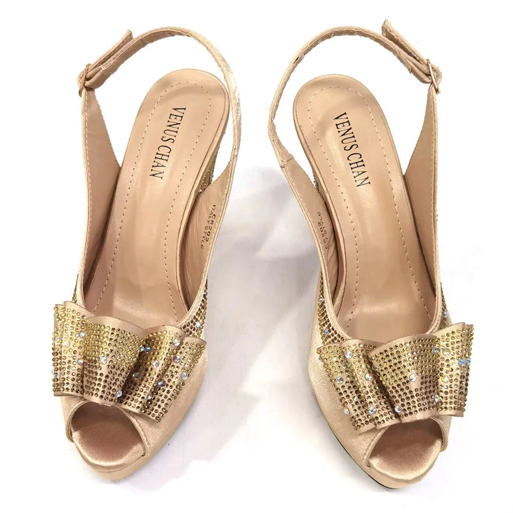 High Quality 2024 Newst Hot Selling Pointed Toe Slingback Sandals with Bag Set in Coffee Color For Women Wedding Party