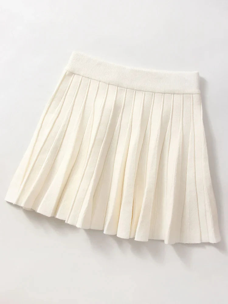 Knit Mini Pleated Skirts For Women A Line Short Skirt