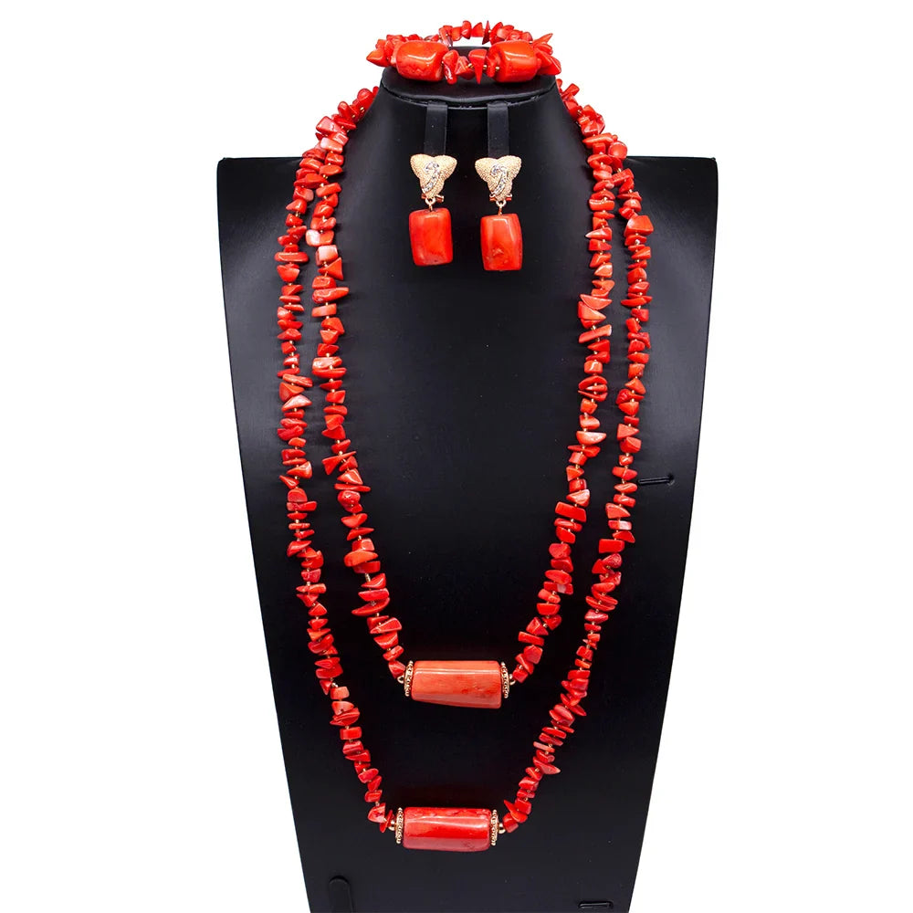 Fabulous Artificial Coral Wedding African Beads Jewelry  Luxury Bride Costume Statement Necklace Jewelry