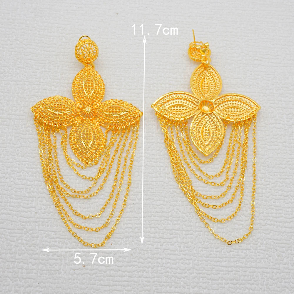 Bohemia Long Tassels Earrings African Dubai Gold Color Drop Earrings For Women Pendant Stud Earrings Wedding Jewellery Gifts