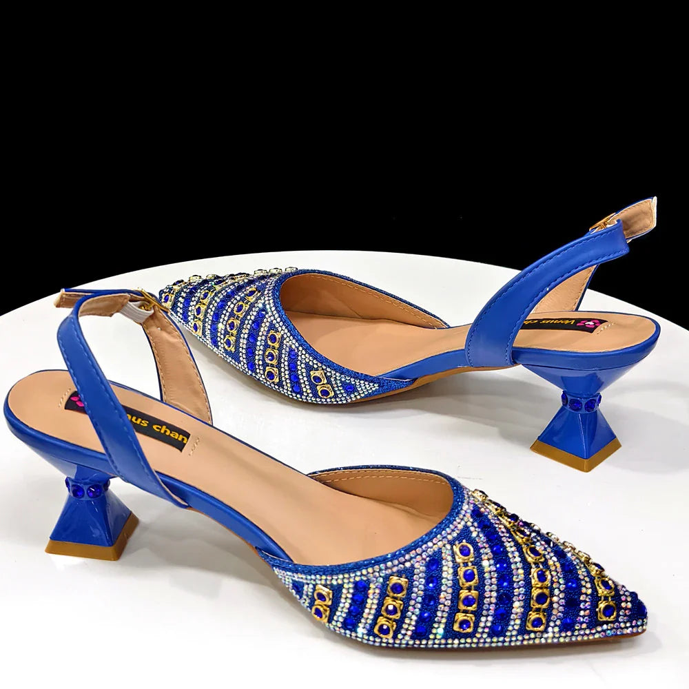 Women's Elegant Heels Rhinestone Handbag Set Italian Design for Weddings