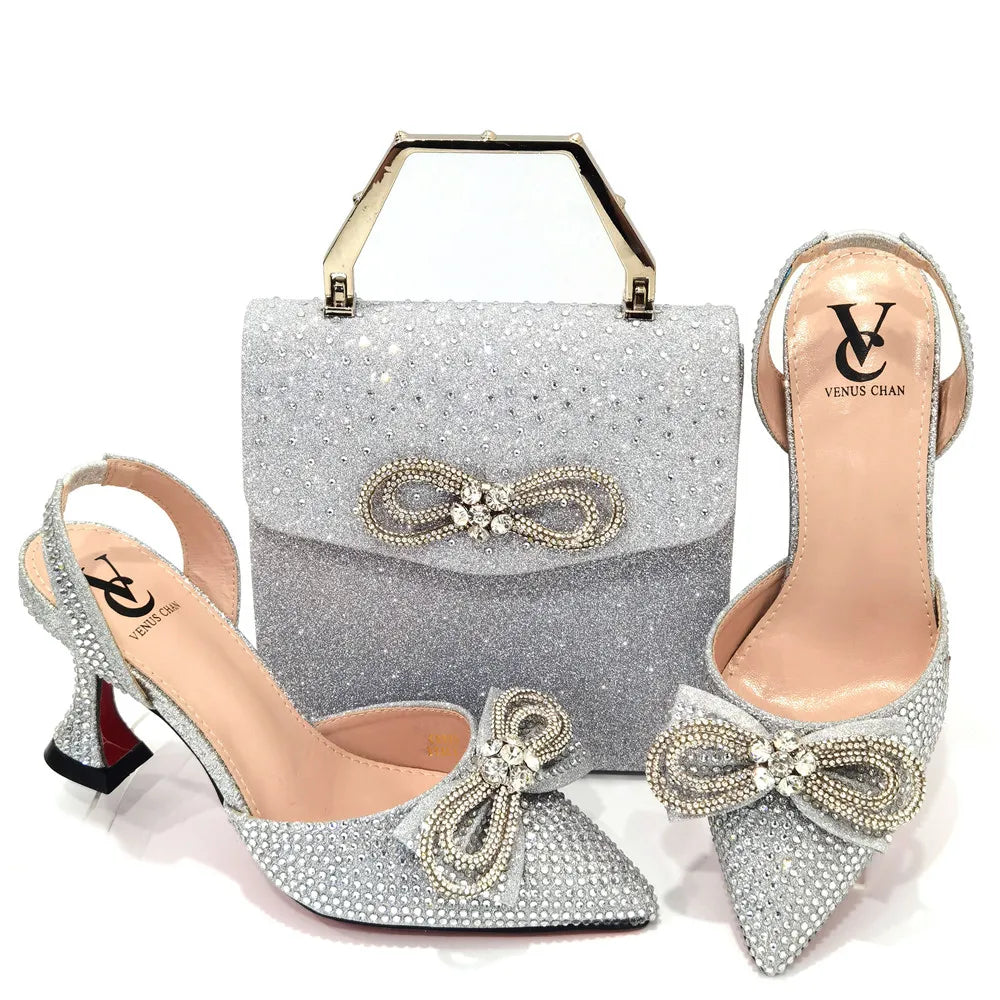 Women's High Heel Pointed Toe Sandals Party And Wedding Shoes and Bags Set
