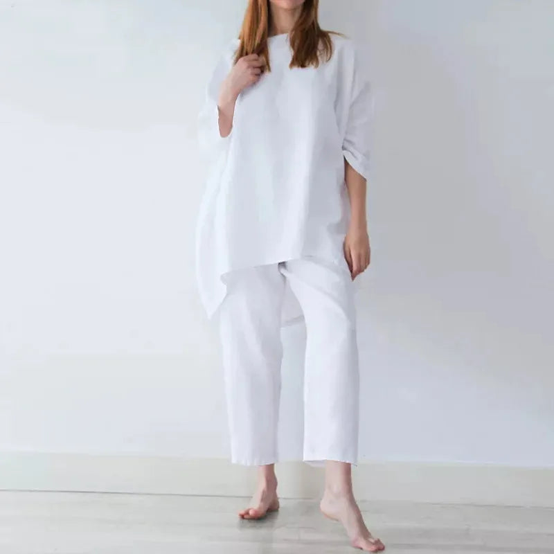 Fashion Short Sleeve Blouse Wide Leg Trousers Suits Vintage Summer Pant Sets Two Piece Sets Womens Loose Tracksuit Outifits 2025