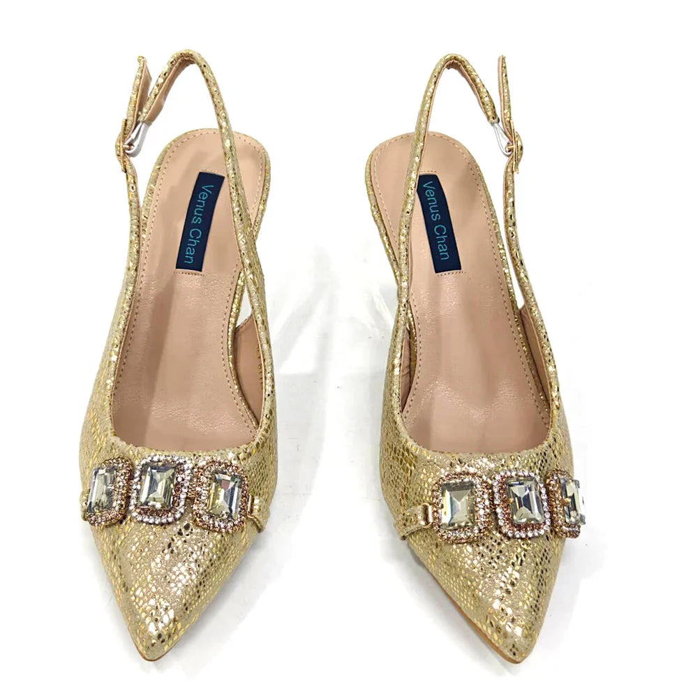 2024 Rhinestone Pointed-Toe High Heels Shoes and Bags Set for Women Wedding and Party Elegant Luxury Fashion in Wine Color