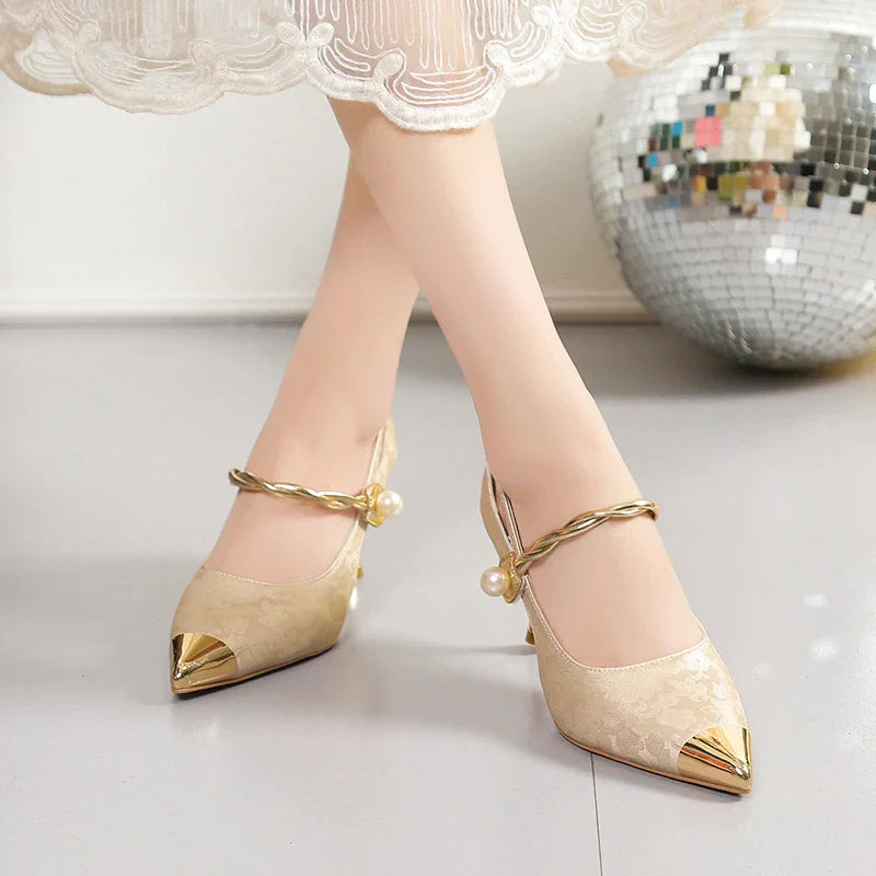 Women's Sandals SummerNew High Heels Pointed Head Embroidered Thin Belt Bag Head Sandals Casual Fashion Temperament Heel Sandals