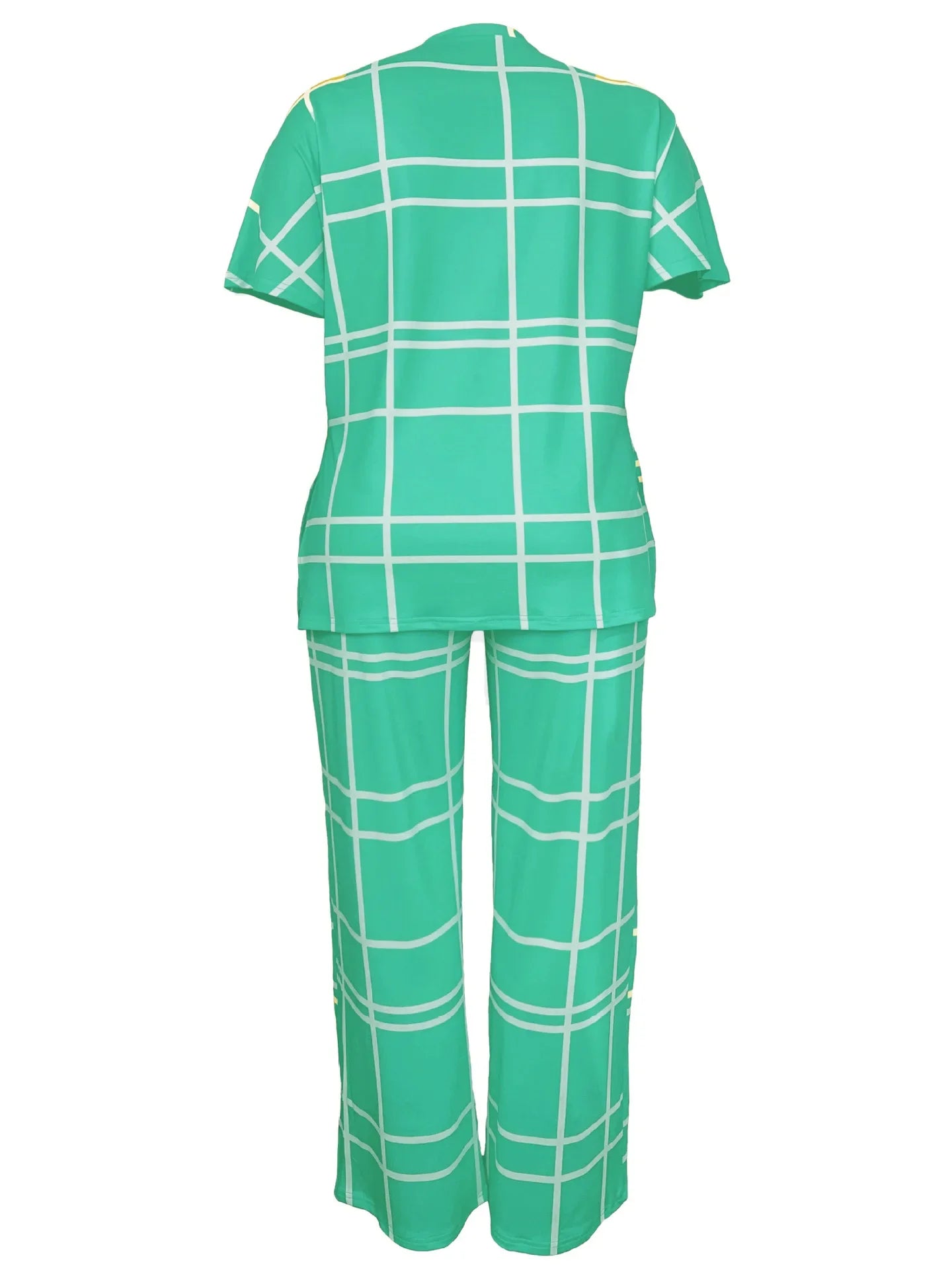 Spring Autumn New Women's Fashion Elements Striped Grid Printed Casual Round Neck Large Comfortable Two Piece Set