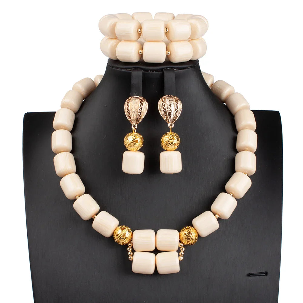 32 inches Long Orange Beads African Jewelry Set Women Bridal Party Costume Necklace Jewelry Set
