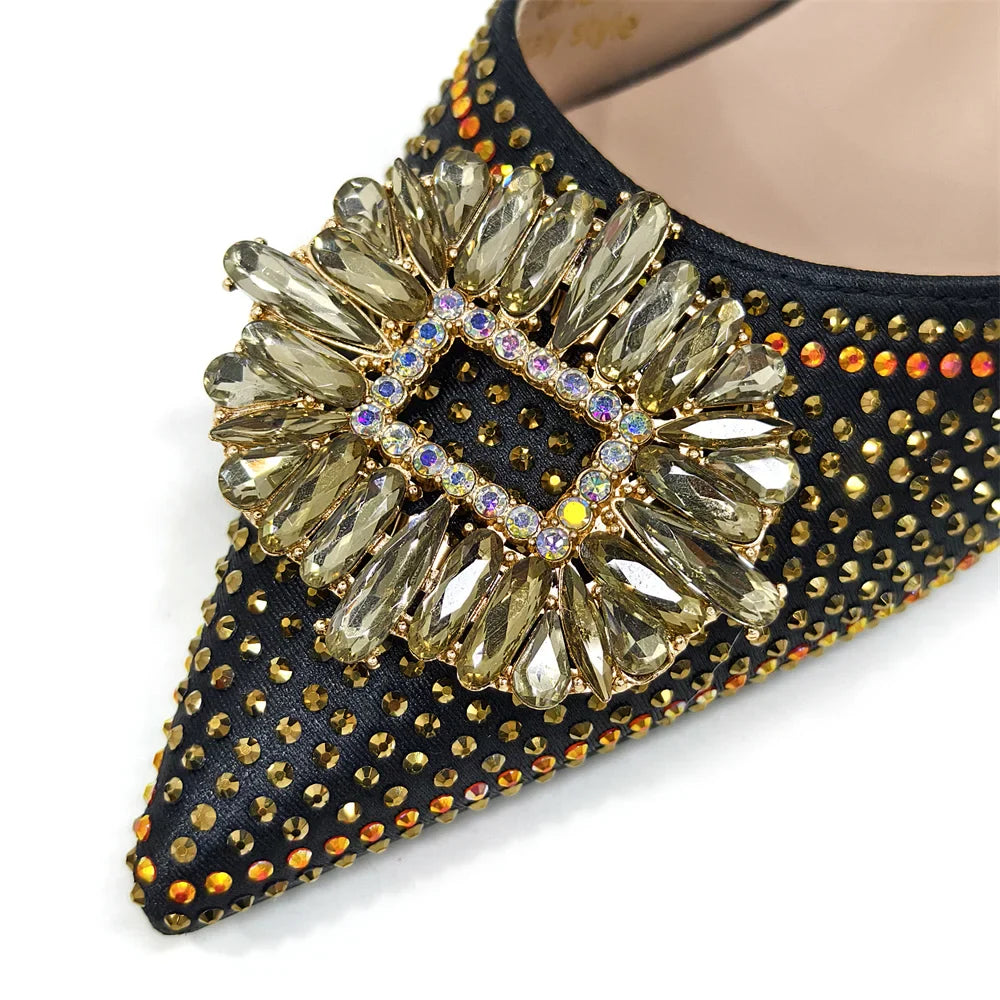 2025 Nigerian Women's Party Shoes and Bags Medium Heel Pointed Toe Elegant Party Footwear With Matching Color Handbag for Women