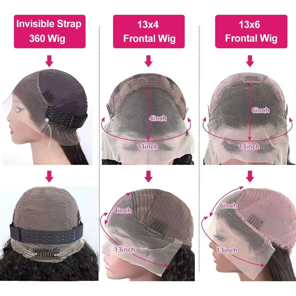 Kinky Straight 13x6 HD Lace Invisible Drawstring Strap 360 Full Lace Glue less Wig Human Hair