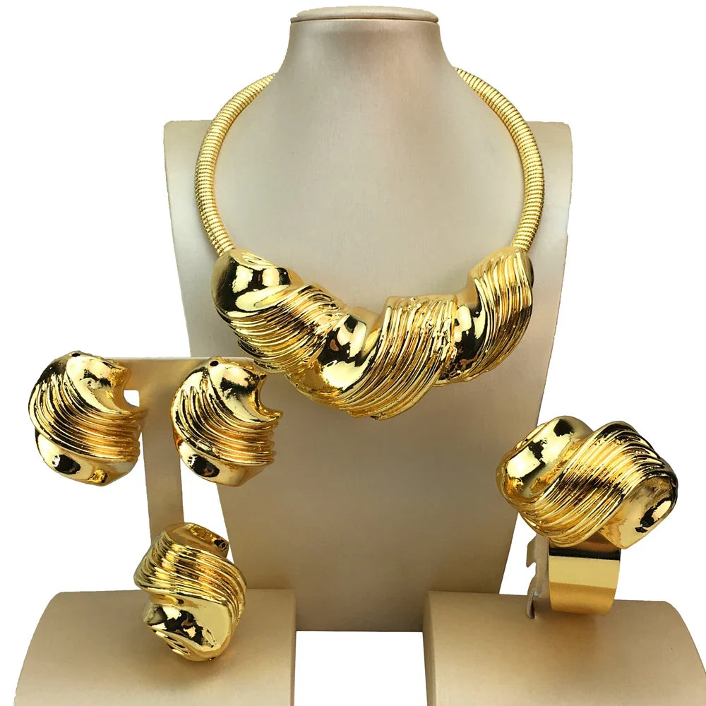 Italian Gold Plated Jewellery Women's Wedding Party Banquet Big Pendant