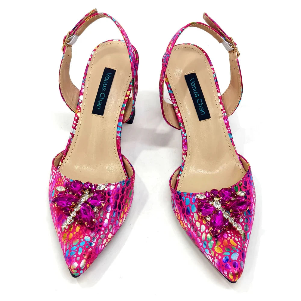 2024 Champagne Color Thin Heels Pointed Toe Crystal Design Ladies Shoes Matching Bag Set For Women Weeding Party Pump