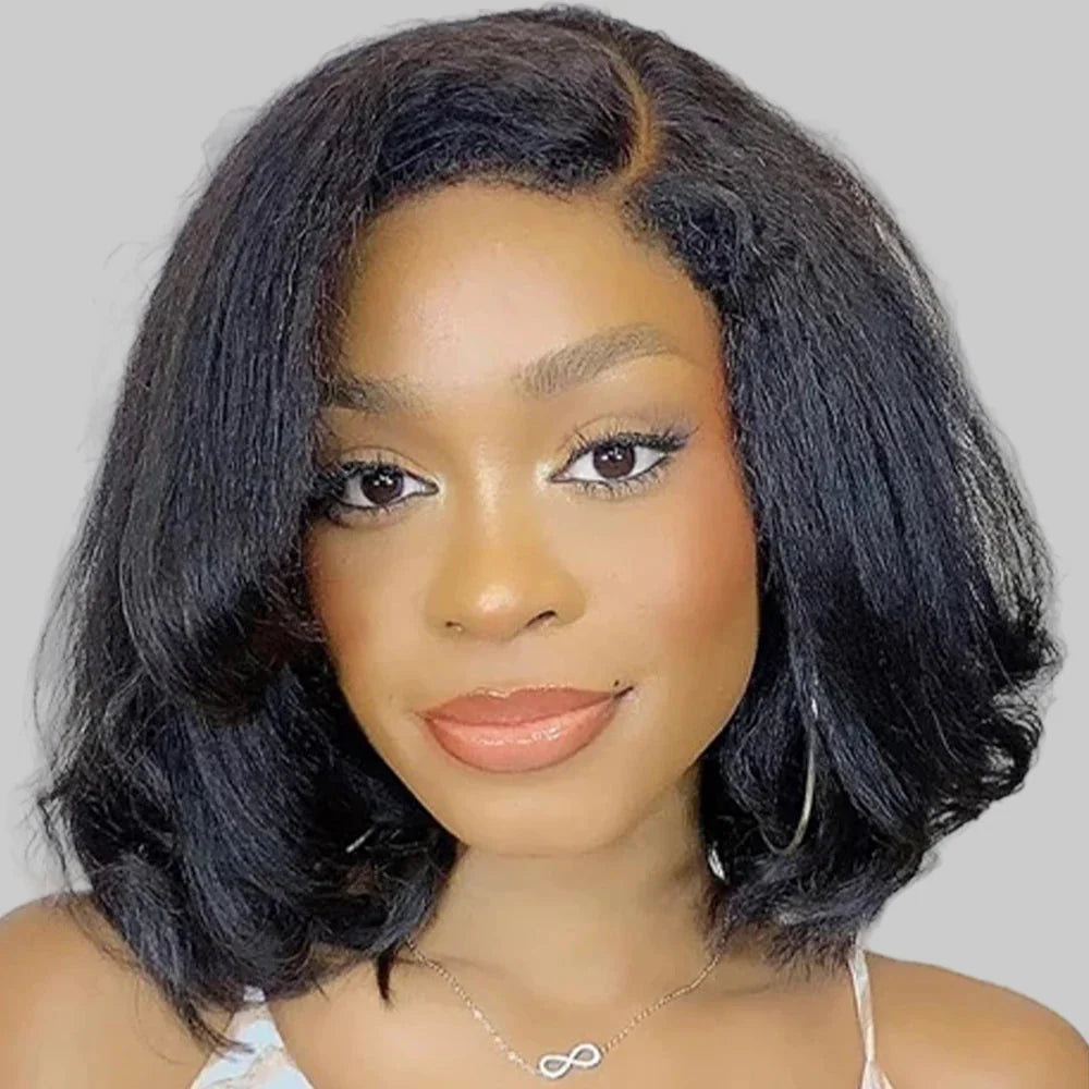 4c Hairline Kinky Straight Bob Human Hair Wig 4c Kinky Edges Curly Baby Hair Short Bob 13x4 Lace Frontal Wigs 4x4 Closure Wigs