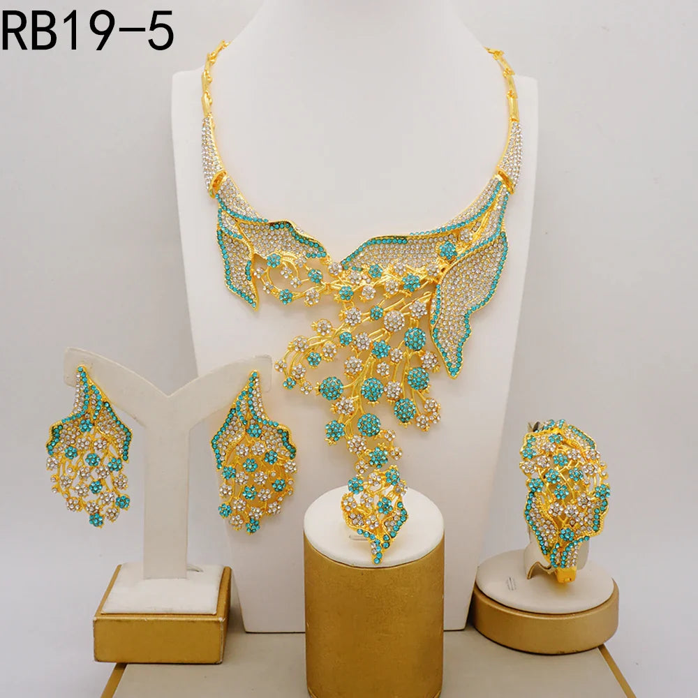 Dubai Gold Plated Jewelry Set Rhinestone Luxury Necklace Wedding Accessories Accessories