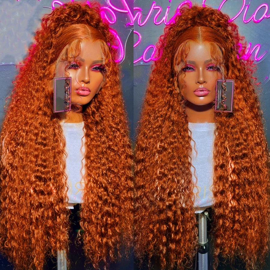 13x4 13x6 200 Density Transparent HD Lace Front Wig for Women Deep Wave Remy Human Hair  Ginger Orange 350 Color Glueless