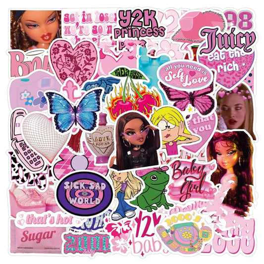 Cute Pink Y2K Aesthetic Stickers Pack - Kawaii Vinyl Decals for Laptop, Water Bottle, Phone Case & Skateboard (10/30/60 Pcs)