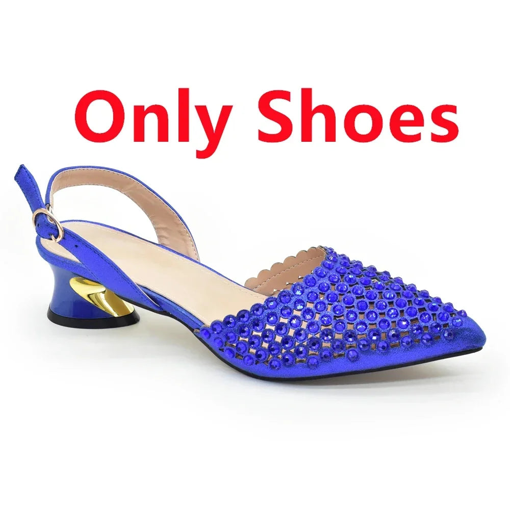 Italian Shoes with Matching Bags Set Decorated with Rhinestone African Shoes for Women Mid Heels Party Pumps  Plus Size Heels 43