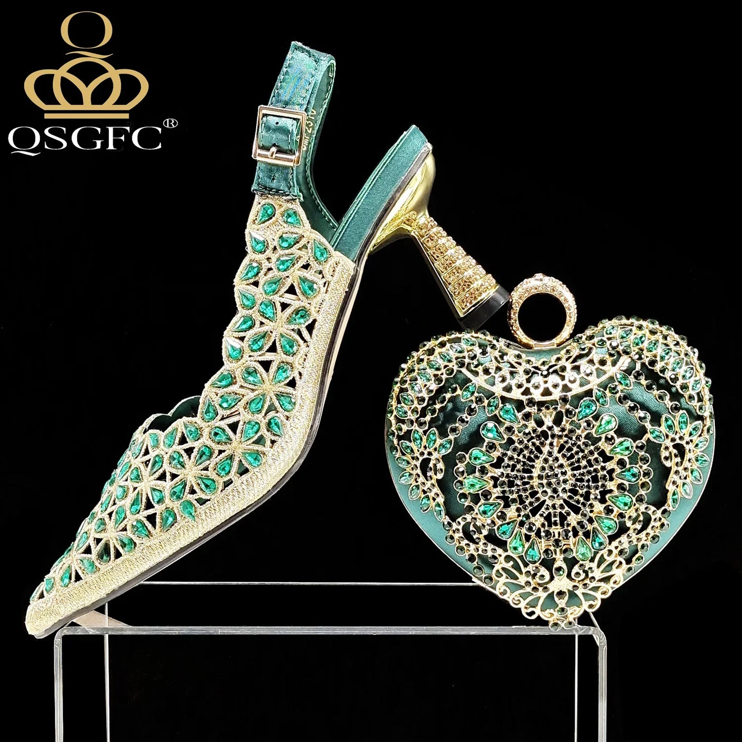 QSGFC New Shoes and Bags Matching Set 2024 Nigerian Women Heel Party for Women Fuchsia Colour Italian Design Wedding INS Design